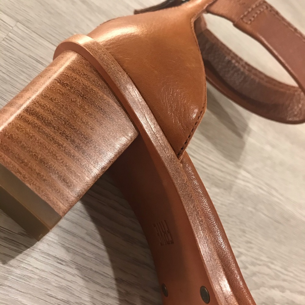 Frye Brielle Cognac Back Zip Ankle Heel Sandals - Picture 14 of 16